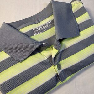 Nike‎ Golf Tour Performance Polo Shirt Sz L Short Sleeve Striped Gray Lime Green